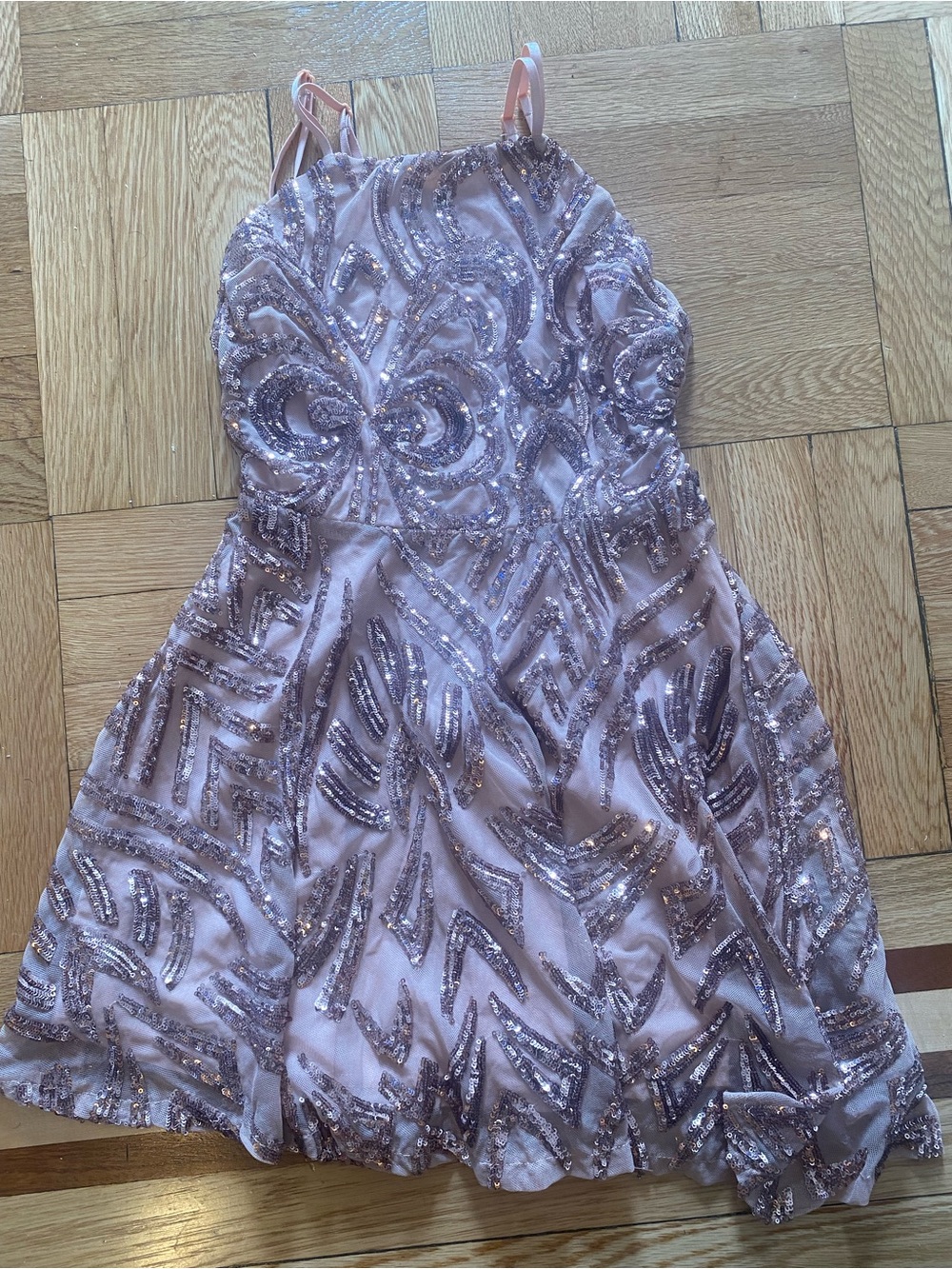 AKIRA Rose Gold Sequin Spaghetti-Strap Girls Dress